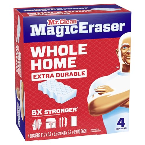 Mr. Clean Magic Eraser Sponge, All Purpose Cleaner, Cleaning Scrubber, Wall, Sneaker, Kitchen, Bathroom, Shower Cleaner, Cleaning Supplies, Melamine Sponge, Cleaning Pads, Extra Durable, 4ct - size: 4 Count (Pack of 1), style: Upgraded Version