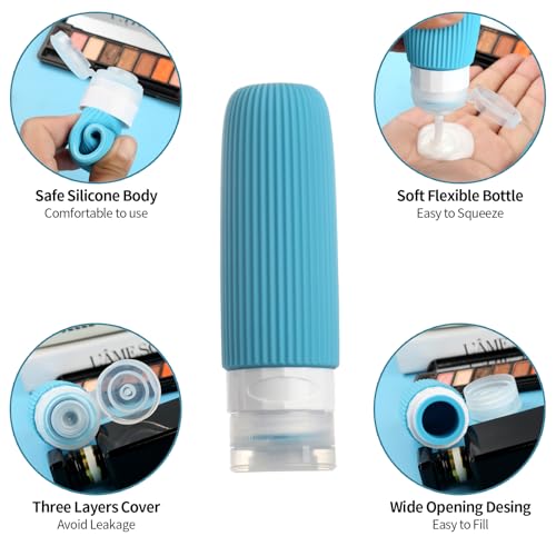 Mrsdry 16 Pack Travel Bottles Set, TSA Approved Leak Proof Silicone Squeezable Containers for Toiletries, Refillable Travel Accessories for Conditioner, Shampoo, Lotion & Body Wash Accessories - color: Blue, size: Mudium