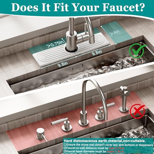 Stone Faucet Mat for Kitchen Sink - Quick Dry Diatomite Sink Splash Guard, Prevents Moisture Buildup & Water Stains, Water Absorbing Stone Tray for Bathroom Countertop (White, 20" x 4") - color: White, size: 20" x 4"