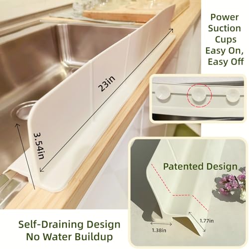 Sink Splash Guard for Kitchen, Splatter Screen & Silicone Water Guard with High Wall, Sink Edge Protector and Backsplash Guard, Easy to Install and Clean for Faucet and Countertop Area(Cream, 23") - color: Cream, size: 23"