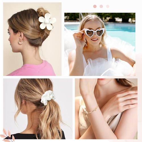 DEEKA 30 Pcs Bridesmaid Proposal Bag Set Gift Clear Makeup Toiletry Bag Bachelorette Party Favors Sunglasses Flower Claw Clips Scrunchies Knot Bracelets Bridal Wedding Party Gifts (White) - color: White(Flower Claw Clip), size: 6 Sets