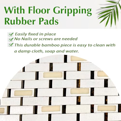 Bamboo Bath Mat White Bamboo Mat 48 x 16 Inches and Wooden Soap Dish Set Bathroom Rugs Bathtub Mat Non Slip Bath Mats for Bathroom, Kitchen Sauna Spa Hot Tub Outdoor Decor - color: White, size: 48x16