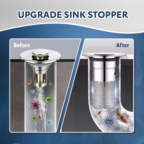 2 Pack Bathroom Sink Drain Strainer, Universal Sink Stopper with Hair Catcher Easy-Clean Pop-Up Stainless Steel Sink Strainer (F36)