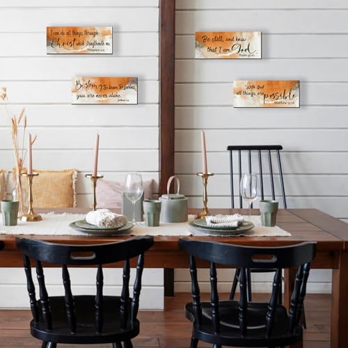4 Pcs Burnt Orange Bathroom Decor Christian Wall Art Abstract Bible Verse Wall Decor Rustic Inspirational Wood Bathroom Accessories For Bedroom Kitchen Office(10 x 4 Inches, Orange) - color: Orange