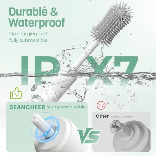 SEANCHEER S02 Electric Bottle Brush Set, Portable Baby Bottle Brush Cleaner, AA Battery-Powered & IPX7 Waterproof, with Silicone Bottle/Nipple/Sponge/Straw Brush, for New Parents (Extra-Long) - color: Extra Long Gray