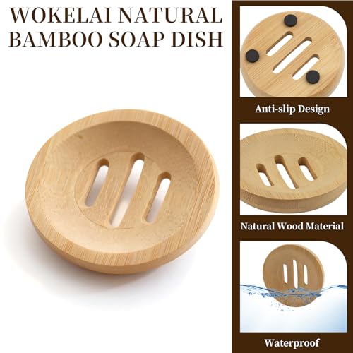 2 Pcs Bamboo Soap Holder Wooden Soap Dishes, Natural Soap Dish Wood Bar Soap Holder for Shower Home Bathroom, Shower Steamer Tray for Shampoo Bath Bomb Steamers (Round and Square)