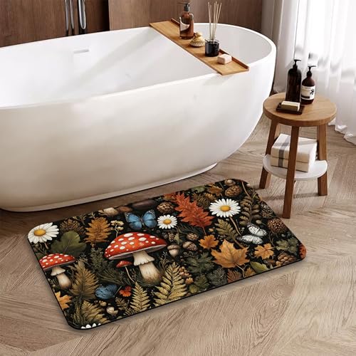 Retro Mushroom Bathroom Rugs, Fast-Absorbing Bath Mat, Quick-Dry Non-Slip Thin Rug for Bathroom Floor Kitchen 17"x30" - color: Retro Mushroom