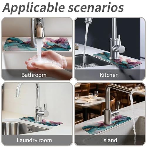 Faucet Fast Absorbent Pad - Red And Blue Marble Drying Pad, Suitable For Kitchen, Bathroom, Island And Other Scenes - color: Red and blue marble