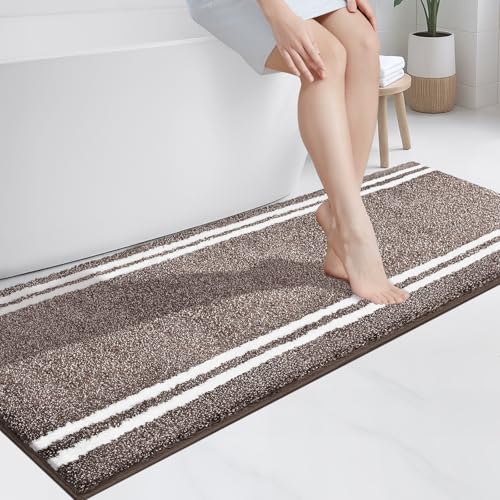 PURRUGS Bathroom Rug Non-Slip Machine Washable 24" x 60", Super Absorbent and Quick Dry Shaggy Microfiber Bath Mat, Extra Soft and Plush Bath Rug for Bathtub, Shower, and Sink, Brown - color: Brown, size: 24" X 60"