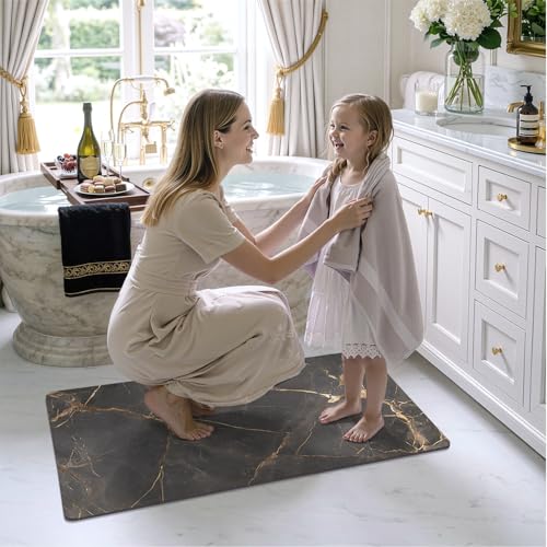 Color&Geometry Ultra Thin Bathroom Rugs Non Slip,Absorbent Quick Dry Bath Mats for Bathroom,Thin Bath Rugs Washable with Rubber Backing Fit Under Door Outside Shower - color: Gold-veined Marble, size: 20"x32"