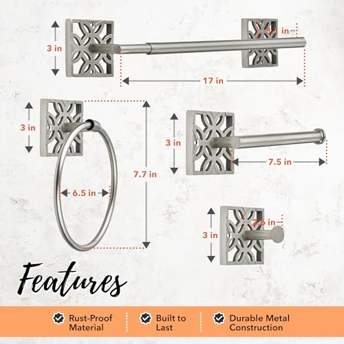 Autumn Alley 5 Pieces Nickel Bathroom Accessories Set, Wall Mounted – Silver Toilet Paper Holder, Chrome Bath Towel Holder, Brushed Nickel Towel Ring & Silver Bathroom Hardware Set Complete - color: Silver Brushed Nickel