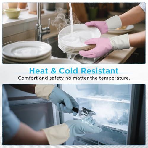 Household Rubber Gloves Non-Slip Dishwashing Cleaning for Kitchen & Bathroom Reusable (2 Pairs Pink+Blue) - size: Medium