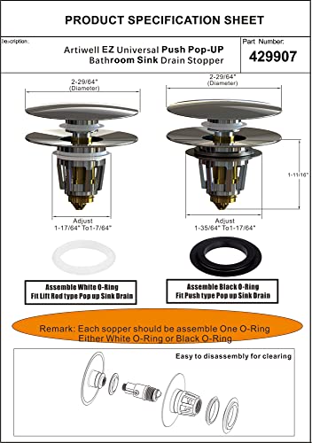 Artiwell Universal Bathroom Sink Drain Stopper, Fits Most Pop-Up Drains for Vessel Sink Lavatory Vanity, Sink Drain Strainer with Detachable Hair Catcher, Tested by Plumber in US (Oil Rubbed Bronze) - color: Oil Rubbed Bronze