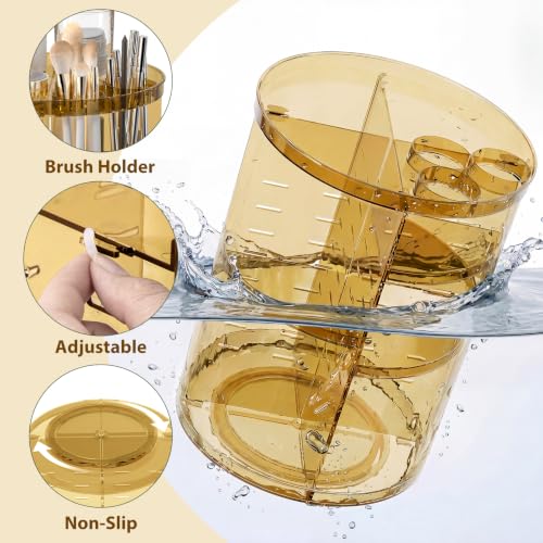Rotating Makeup Organizer, DIY 8 Adjustable Layers Spinning Skincare Storage, Cosmetic Display Case with Brush Holder and Perfume Tray, Multi-Function Vanity Bathroom Countertop Organizer Clear Gold - color: Clear Gold