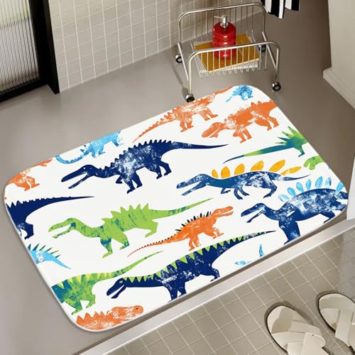 Funny Dinosaur Bath Rugs Cartoon Kids Theme Non Slip Kids Theme Shower Mat Bathroom Decor Door Rug for Bedroom Living Room Bathroom (20x31 inches) - color: Multi Color 13, size: 2'7" x 1'8" (Rectangular)
