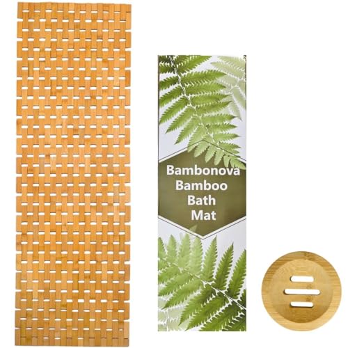 Bamboo Bath Mat 48 x 16 Inches and Wooden Soap Dish Set Bathroom Rugs Bathtub Mat Non Slip Bath Mats for Bathroom, Kitchen Sauna Spa Hot Tub Outdoor Decor - color: Wood, size: 48x16