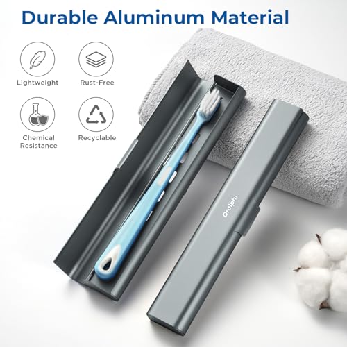 Aluminum Toothbrush Travel Case, Portable Travel Toothbrush Holder, Durable Manual Toothbrush Box Container for Traveling, Bathroom, Camping, Business Trip-Gray Blue - color: Gray Blue, size: 1 Pack (Standard)