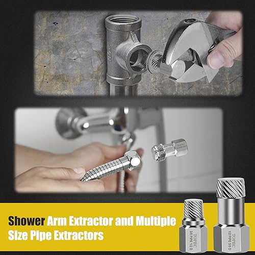 Topec 1.5'' Tub Drain Extractor, 8PCS Pipe Nipple Extractor Set with 1-inch Socket, Remove the Old, Broken, Stubborn, Rusted Drain Tub Bathtub Remover, Strong Grab Plumbing Tools with Storage Case
