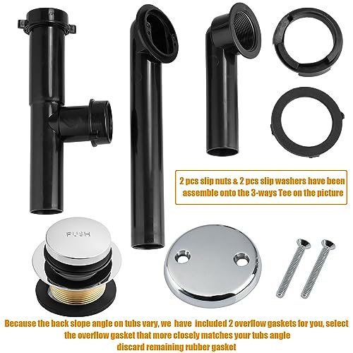 Artiwell 1-1/2" Black Tubular Bath Drain Kit with Tip-Toe Bath Drain Stopper, Touch-Toe Tub Drain, Tip Toe Bathtub Drain Waste and Overflow with Plug and Bathtub Overflow Drain Cover, Chrome Plated - color: Chrome Plated