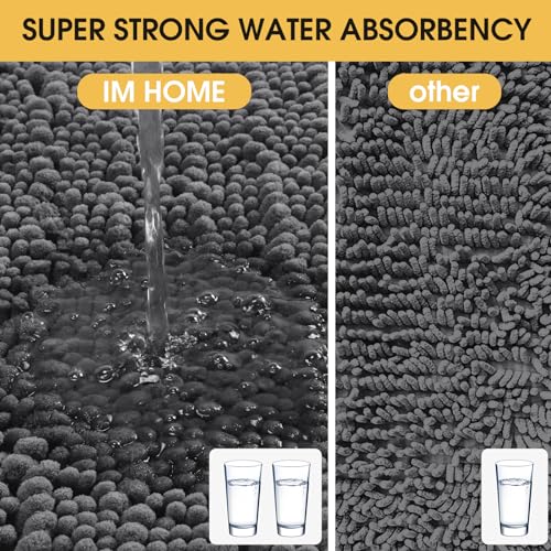 ACCUMTEK Upgrade Extra Large Grey Bathroom Rug Set 3 Pieces Gray Ultra Soft, Thick Absorbent Bath Mats, Non Slip Chenille Toilet Mat for Bathroom, Bedroom, Kitchen, Charcoal - color: Dark Gray, size: 48"x20"+24"x17"+U Shape24"x20"