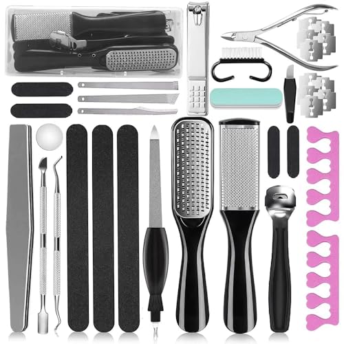 Pedicure Kit, 36 in 1 Foot Care Tools Stainless Steel Foot Rasp Dead Skin Remover for Home & Travel… - style: Black&Silver
