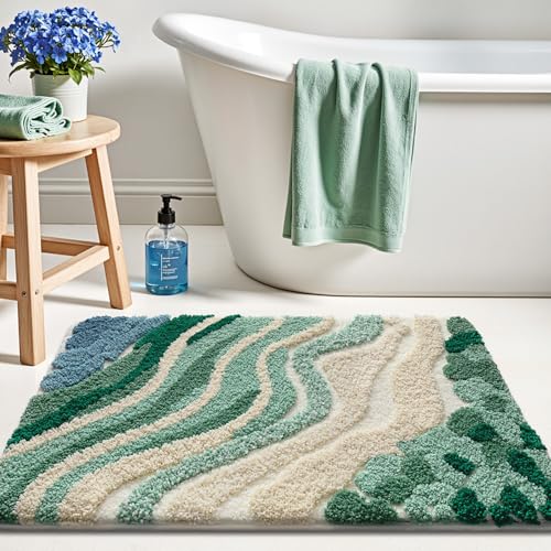 LUMI Beach Bathroom Rug Upgraded, Non Slip Bath Mat Quick Dry, Ultra Soft Washable Absorbent, Ocean Sea Theme Bath Rug for Shower Floor, Home Decor, Kids Room, Bathtub, 20"x32" - color: A-green, size: 20"x32"