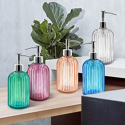 Pack of 2 Glass Soap Dispenser with Pump, 400 ml Liquid Soap Dispenser for Washing Up Liquid, Shampoo and Lotion, Refillable Soap Dispenser for Kitchen, Bathroom, Laundry Room (Amber) - color: Amber