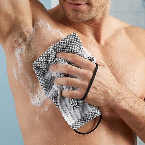 Yiclick Dual-Textured Exfoliating Washcloth Towel - Back Scrubber for Use in Shower Bath, Exfoliating Body Scrubber Exfoliator, Japanese Exfoliate Loofah Lufa Sponge Wash Cloth for Women Men - color: Grey