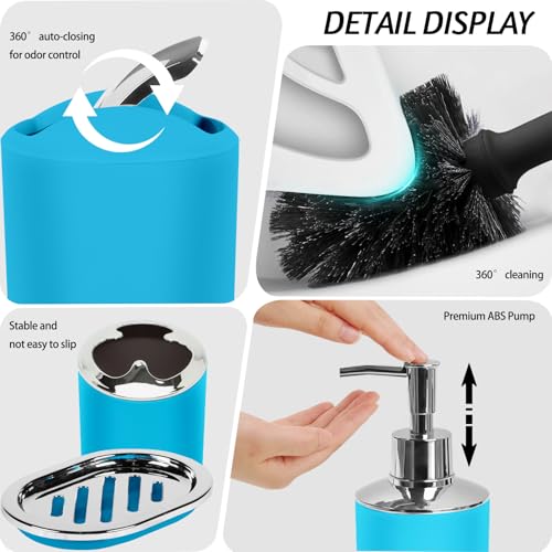 Lnond Blue Bathroom Set, 23-Piece Blue Black Geometric Bathroom Decor Set with with Shower Curtain and Rugs, Trash Can, Toilet Brush Holder Set & Soap Dispenser - style: Blue Geometric