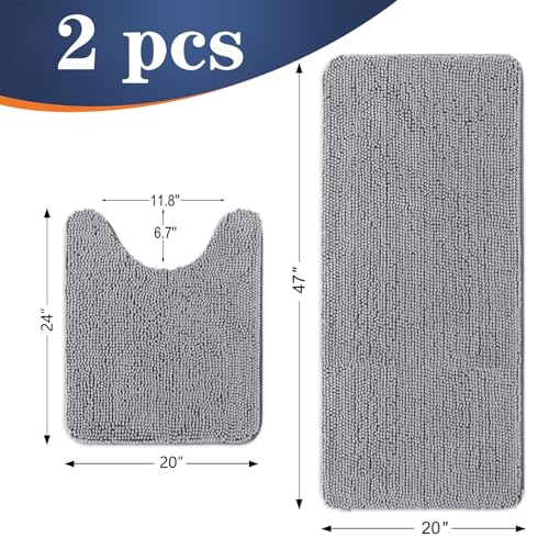 OLANLY Bathroom Rugs Sets 2 Piece, Soft Absorbent Chenille Bath Mats and U-Shaped Contour Toilet Mat Area Rug Set, Machine Washable Bath Carpet, Home Decor Accessories(47"x20"+24"x20", Grey) - color: Grey, size: 47" X 20" + U24" X 20"