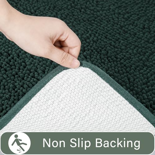 LOCHAS Bathroom Rugs Sets 2 Piece, Soft Non Slip Bath Mat Set, 20''x20'' U-Shaped Toilet Rug and 34''x21'' Hunter Green Bath Rugs, Washable Absorbent Chenille Toilet Rug Set for Bathroom, Shower - color: Hunter Green