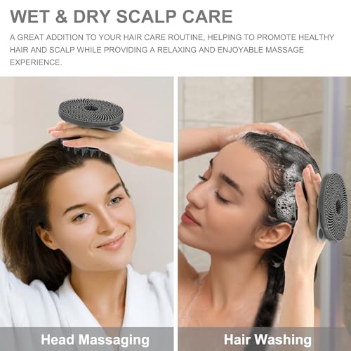 INNERNEED 2in1 Silicone Body Scrubber & Scalp Massager Shampoo Brush, Gray | Food-Grade Soft Material, More Hygienic, Easily Lather, Convenient for Travel, Gym, Business,etc - color: Gray