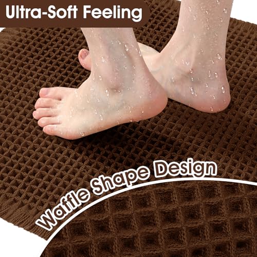 Waffle Bath Mat, Boho Woven Modern Bath Rug Absorbent Non Slip, Ultra Soft Bathroom Mats, Machine Washable Knit Bath Rugs with Tassels for Bathroom, Bedroom, Kitchen, Shower, Tub, 36"x24", Brown - color: Brown-looped, size: 2' x 3' (Rectangular)