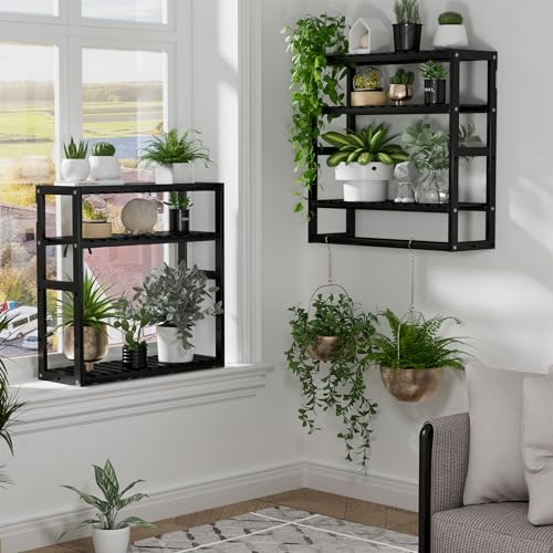 PPN Towel Rack Bathroom Storage Shelves Over The Toilet with Towel Bar 100% Bamboo Adjustable Height Floating Shelf Wall Shower Shelf for Small Space Bathroom Kitchen Multi Usage (Black-2Pack) - color: Black 2pack