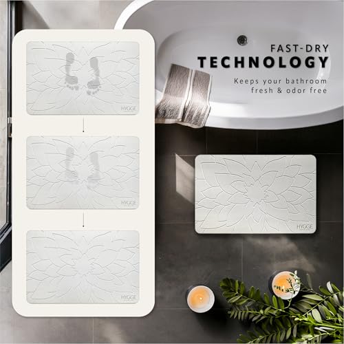 Diatomaceous Earth Stone Bath Mat - Ivory Bloom | Modern Fast Dry Bathroom Floor Shower Mat, Quick Drying Premium Luxury Diatomite Spa Stone Gift, Non-Slip Base, 23.6” x 15.4” - color: Ivory Bloom