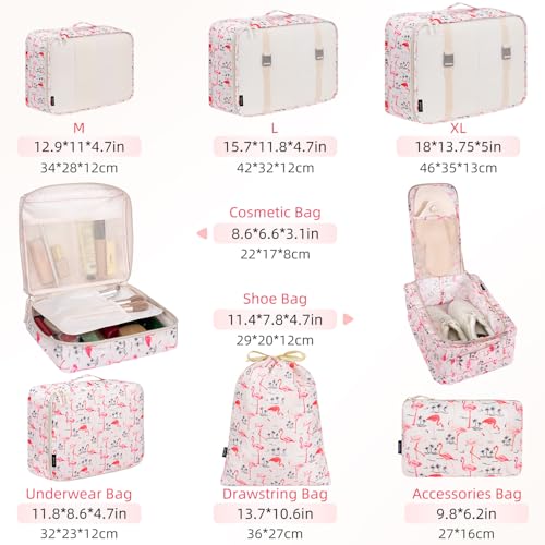 BAGAIL 8 Set Packing Cubes Luggage Packing Organizers for Travel Accessories-Pink Flamingo - color: Pink Flamingo, size: 8 Set