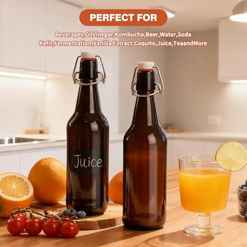 16oz 2 Pack Amber Glass Beer Bottles with Airtight Rubber Seal Flip Caps,Swing Top Glass Bottles for Home Brewing, Kombucha, Beverages, Oil, Vinegar, Vanilla Extract,Water, Soda, Kefir - size: 500ml