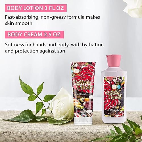 Bath and Body Gift Set Cotton Candy, 3 Fl Oz, 4-Piece Spa Collection with Body Lotion, Shower Gel, Body Cream, Travel Size Spa Set, Body Care kit for Birthday Mother's Day Chirstmas Gifts