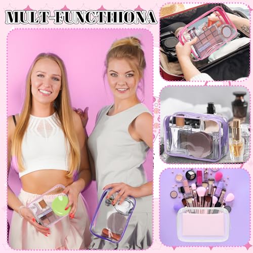 Shinylin 30 Pcs Clear Makeup Bag with Zipper PVC Toiletry Bag Portable Waterproof Make up Pouches Clear Makeup Case Organizer for Women Travel Toiletries Bathroom Organizing (Pink and Purple)