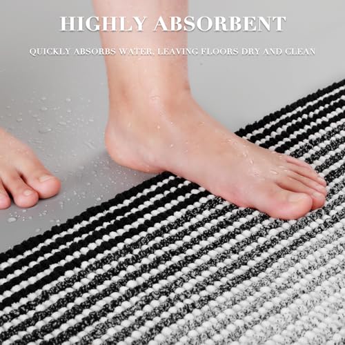 BSICPRO Bathroom Rugs and Mats Sets, 2 Piece Thick Absorbent Chenille Bath Mat Set Non Slip, Soft Shaggy Bath Room Floor Mats , Machine Washable (20" x 32" Plus 16" x 24", Black) - color: Black, size: 20" x 32" Plus 16" x 24"