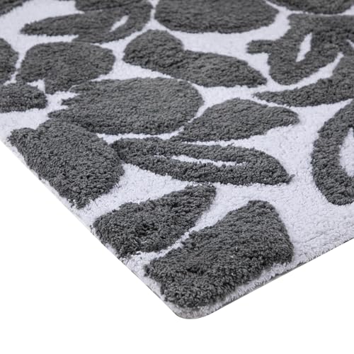 voyzz home Luxury 100% Cotton Spring Flower Bathroom Rug Mat, Extra Soft Thick Absorbent Tufted Bath Rugs, Machine Washable Plush Bath Mat for Bathroom, Shower, and Tub (20''x32'', Grey Leaf)… - color: Grey Flower Single 20x32