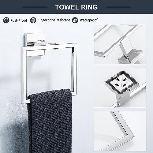 TQKAG 6-Piece Bathroom Towel Bar Sets Polished Chrome 23.6 inch Towel Bar Stainless Steel Towel Ring Coat Hook and Toilet Paper Holder Bathroom Hardware Set Wall Mounted Bathroom Accessories Kit - color: Polished Chrome, size: 6-Pieces Set-A