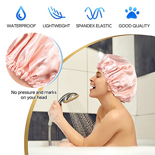 Shower Cap, Adjustable Shower Caps for Women, Extra Large Upgrade Double Waterproof Layers Hair Cap, Bath Caps Shower Hat Women Girls Adult Hair Protection Suitable for All Lengths and Thickness - color: Rose Gold, size: X-Large