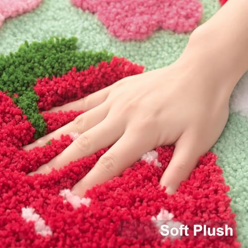 Anybar U-Shaped Toilet Rug 20x24'' - Super Soft Absorbent Bathroom Mat with Cute Strawberry & Flower Design, Non-Slip Quick-Dry Washable Contour Rug for Toilet, Bath Mats for Bathroom Decor（Green） - color: Green, size: 1'8" x 2' (U-Shape)