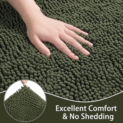 LOCHAS Bathroom Rugs Sets 2 Piece, Soft Non Slip Bath Mat Set, 20''x20'' U-Shaped Toilet Rug and 34''x21'' Olive Green Bath Rugs, Washable Absorbent Chenille Toilet Rug Set for Bathroom, Shower, Sink - color: Olive Green