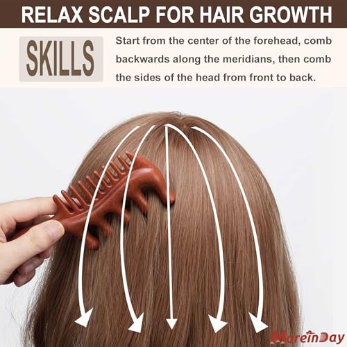 Wooden Scalp Comb, Wooden Scalp Massager for Stress Relax | No Statics Wooden Comb, Massage Scalp for Hair Growth, Storage Pouch Included, Wide Tooth