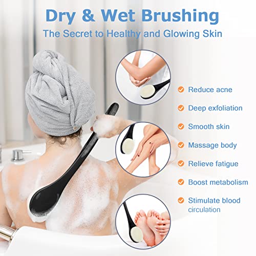 Body Back Scrubber – 17'' Long Handle Shower Brush, Durable Exfoliator for Dry & Wet Use, Deep Cleansing & Gentle Exfoliation for Smooth Skin – for Men, Women & Elderly (Black) - size: 17" Black
