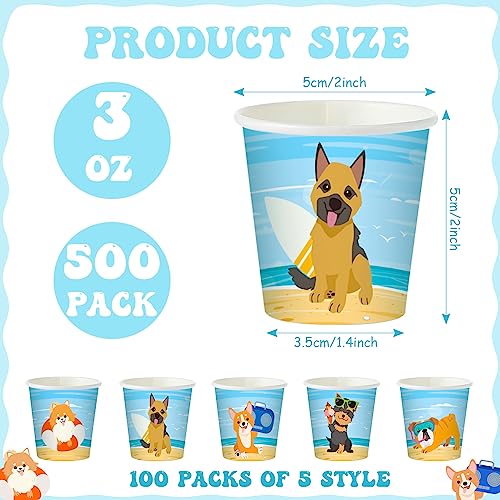 Patelai 500 Pack 3 oz Paper Cups Disposable Bathroom Small Mouthwash Animal Beverage Drinking Cups for Home, Office, Travel, Party(Beach Dog) - style: Beach Dog