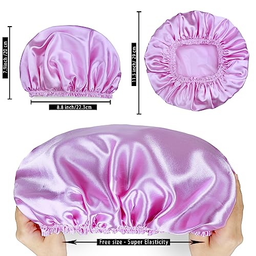 Shower Caps for Women, 4 PCS Elastic and Reusable Bath Caps, Double Waterproof Layers Shower Cap, Bathing Shower Caps, Environmental Protection Hair Bath Hat - Solid Color - color: Solid Color 4 PCS/Set