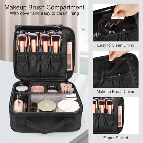 Relavel Travel Makeup Train Case Makeup Cosmetic Case Organizer Portable Artist Storage Bag with Adjustable Dividers for Cosmetics Makeup Brushes Toiletry Jewelry Digital Accessories Black - color: Black, size: Small